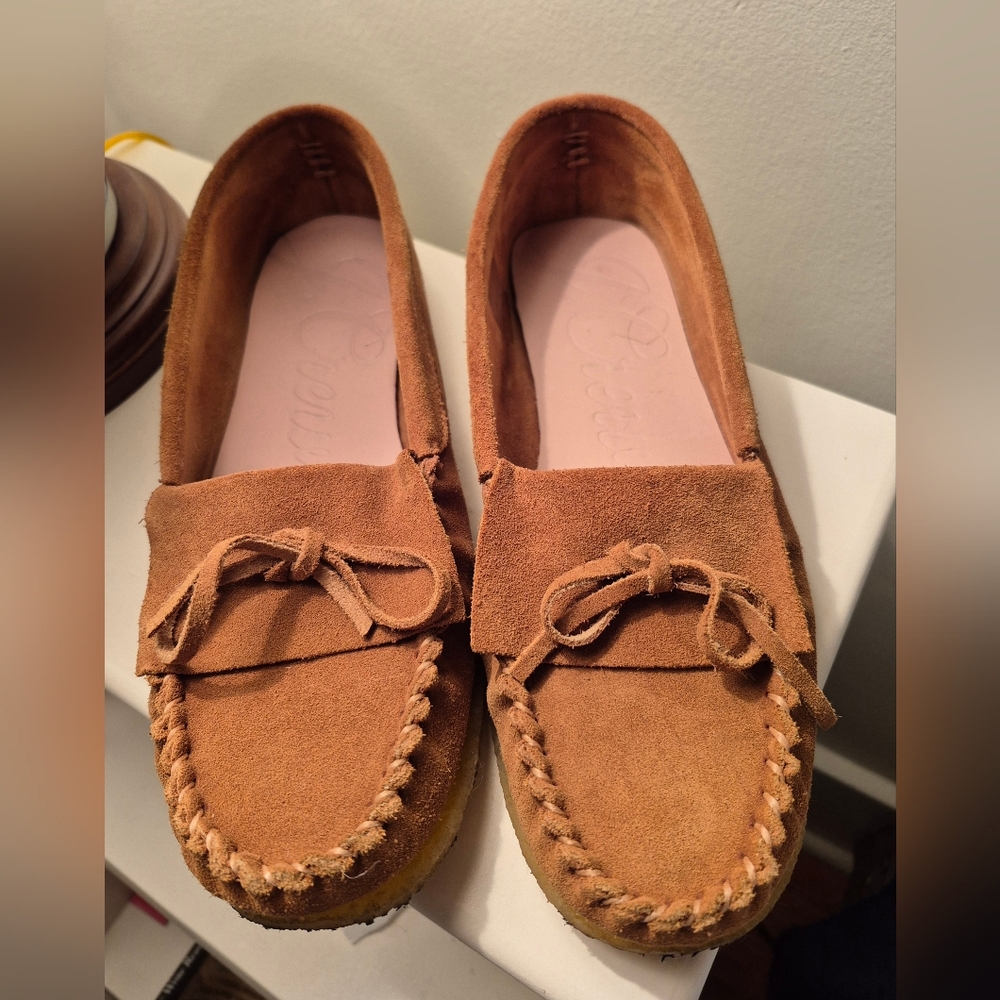 JCrew Brown Sueded LeatherMoccasins Size10